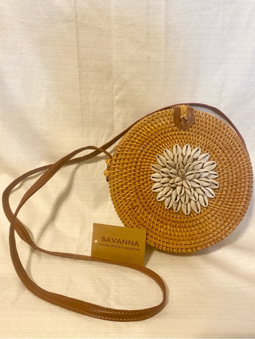 Savanna Round Hand Woven Seashell Shoulder Crossbody Bag